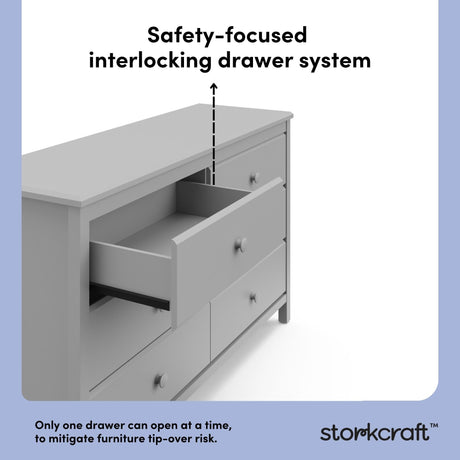 Storkcraft Alpine 6-Drawer Dresser (Pebble Gray) – GREENGUARD Gold Certified, Gray Dresser for Bedroom, Kids & Nursery Storage Drawers, Safety Interlocking Drawers, Pre-Installed Tracks, Kids Bedroom Storkcraft
