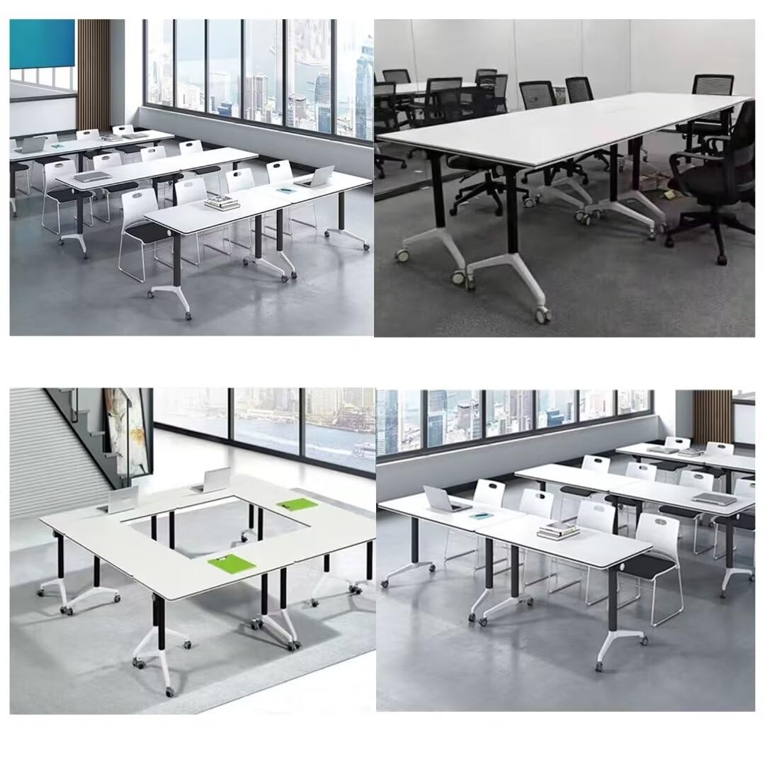 Conference Table,Modern Office Folding Flip Top Mobile Training Table The Table with Wheels is Convenient and Fast,Suitable for Office,Meeting Room,classr White,1pack(47.2×23.6×29.5in) - WoodArtSupply