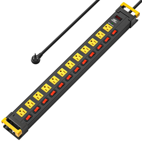 CRST 12 Outlets Long Power Strip, 9 FT Cord Metal Surge Protector Power Strip with Individual Switches, Wall Mount Power Strip with Cord Manager, 1020J, 15Amp/1875W for Garage,Workshop, Office, Home CRST