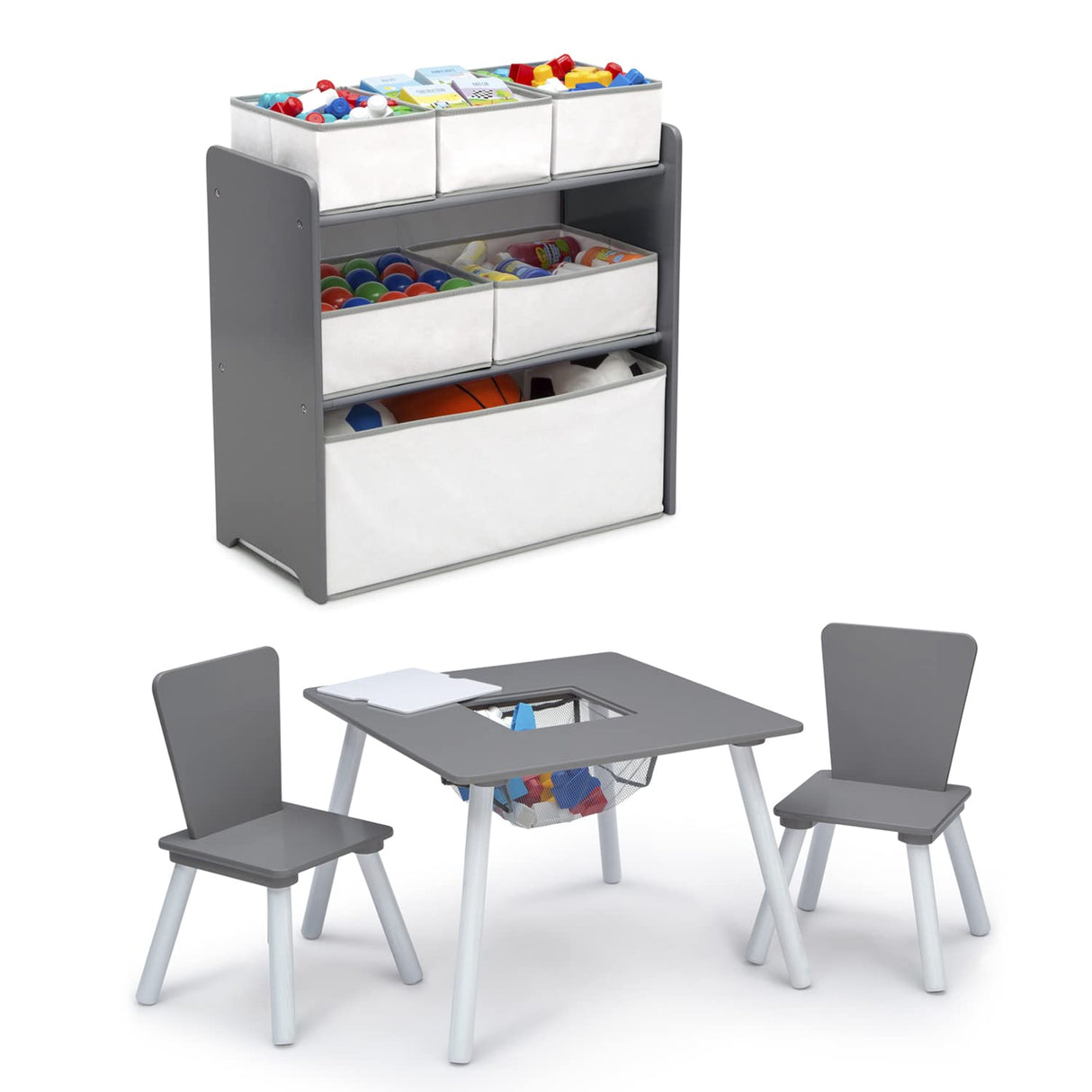 Delta Children 4-Piece Toddler Playroom Set, Grey/White Delta Children