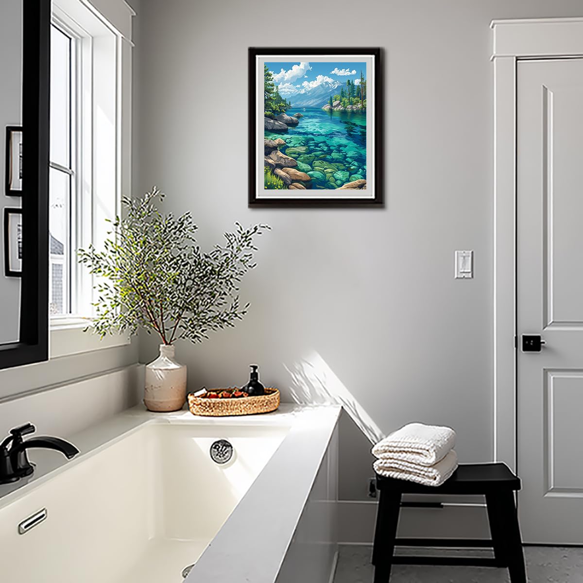 ARNLRDYA Lake Tahoe Paint by Number Kits, Snowy Mountains Paint by Numbers for Adult, Forest Fir Scenery Acrylic Painting on Canvas for Gifts Home Wall Decor(16inch×20inches, No Frame) ARNLRDYA