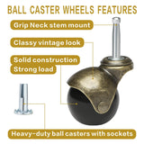 JGJC 2 inch Swivel Stem Ball Caster Wheels, Antique Furniture Casters Set of 4 with Socket, Solid Brass Casters with Stem (5/16" x 1-1/2"), Vintage Caster Wheels for Furniture, Table, Cabinet JGJC