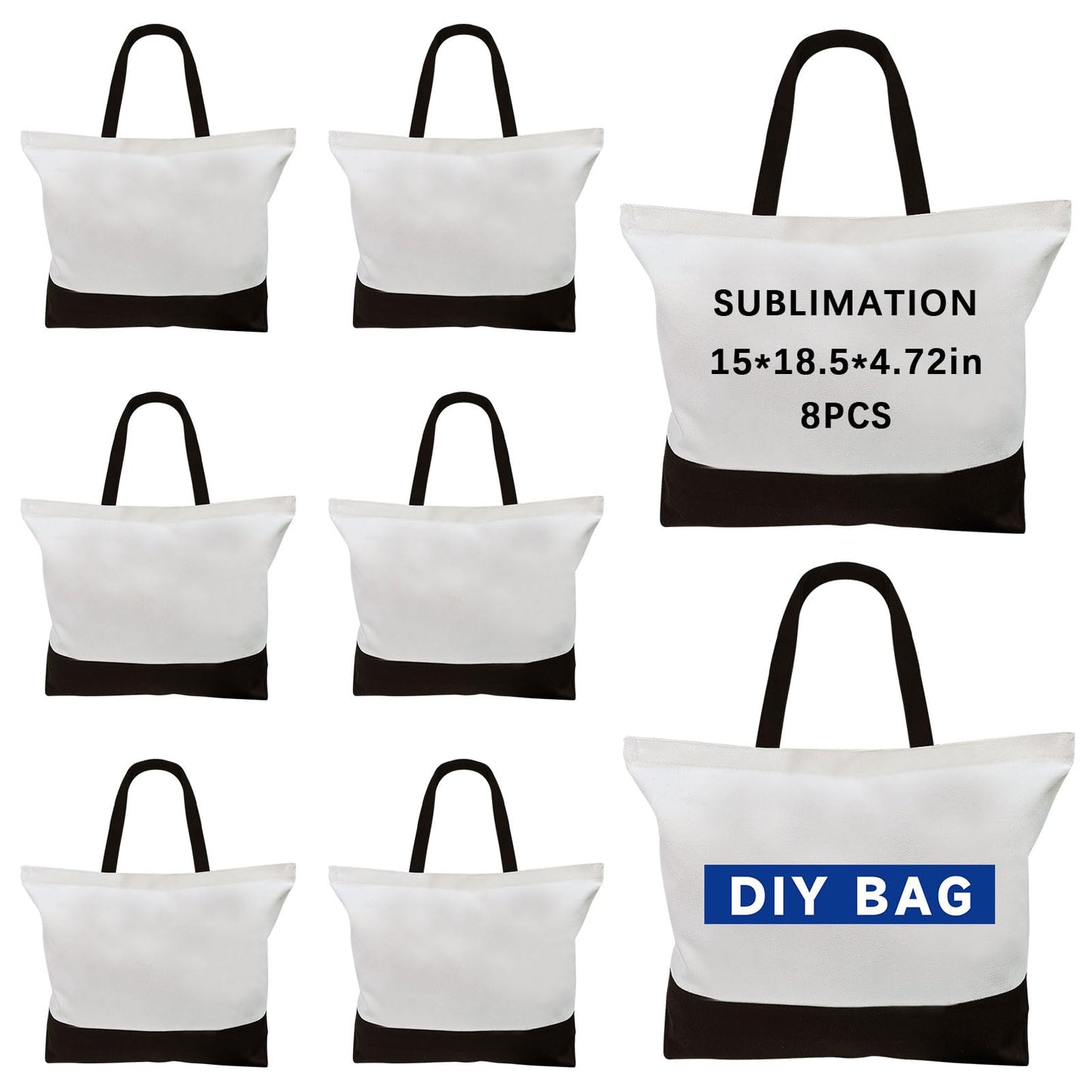 ORJ 8 PCS Sublimation Tote Bags,polyester tote bags for sublimation, blank canvas tote bags for Custom picture 15 * 18.5 * 4 in