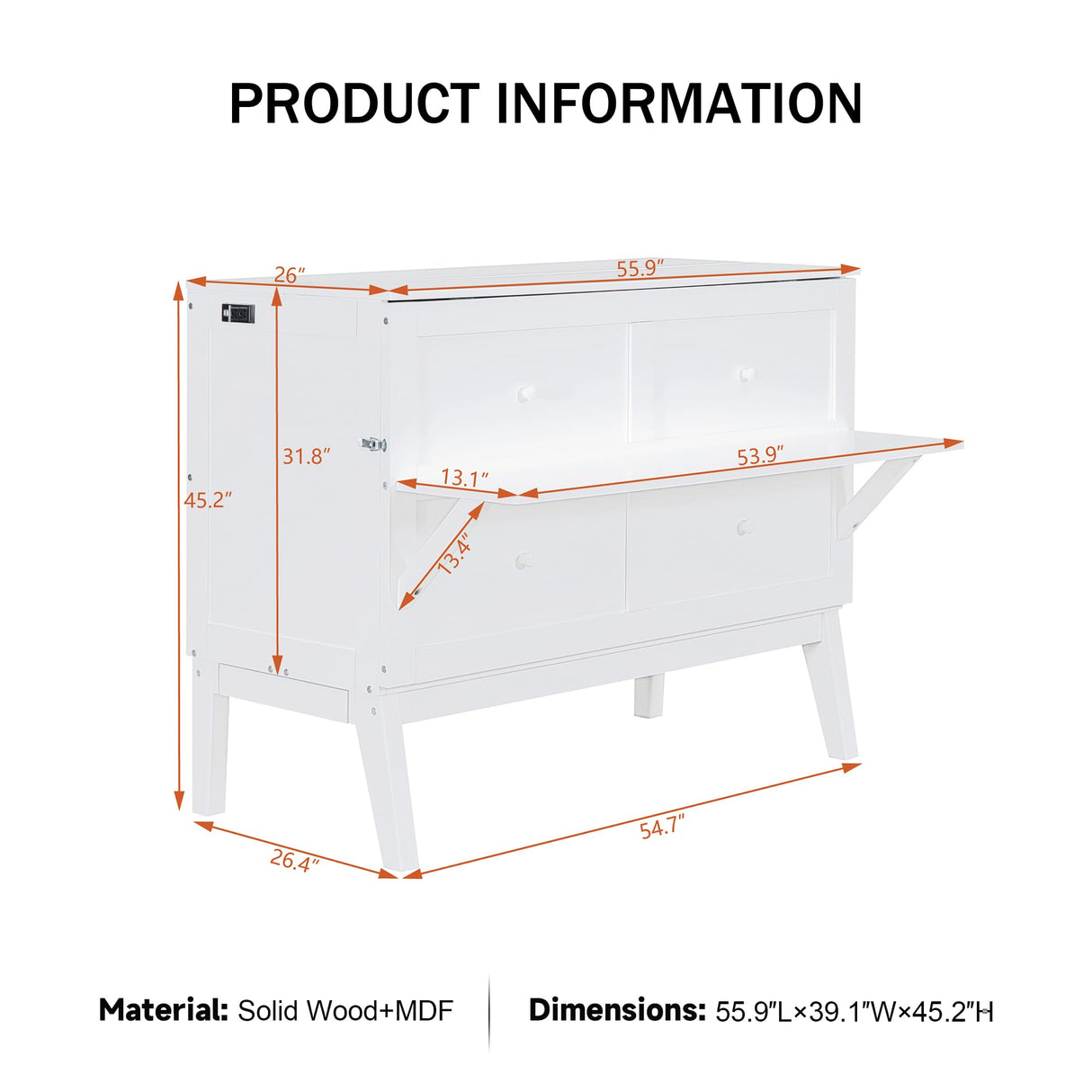 Merax Full Size Murphy Bed, Bed with USB Port and Removable Shelves on Each Side,White Merax