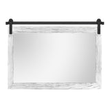 COGOOD Farmhouse Barn Door Mirror - 41" x 26" Rustic Wood Framed Wall Mirror for Bathroom, Living Room, Bedroom Wall Decor (White) COGOOD