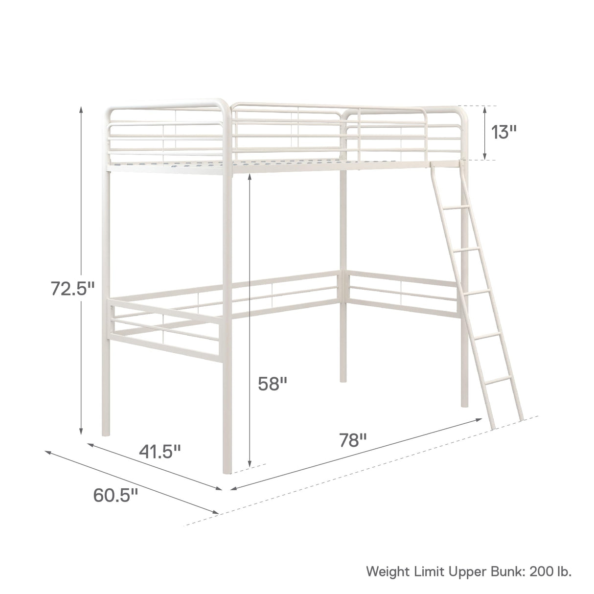 DHP Tommy Twin Metal Loft Bed, Off White DHP
