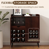 COCO DESIGN Modern Wine Bar Cabinet with Fluted Door, Glass Holder & Drawers, Farmhouse Coffee Cabinet with Removable Wine Rack & Adjustable Shelf, Exquisite Liquor Cabinet for Living Room, Walnut COCO DESIGN