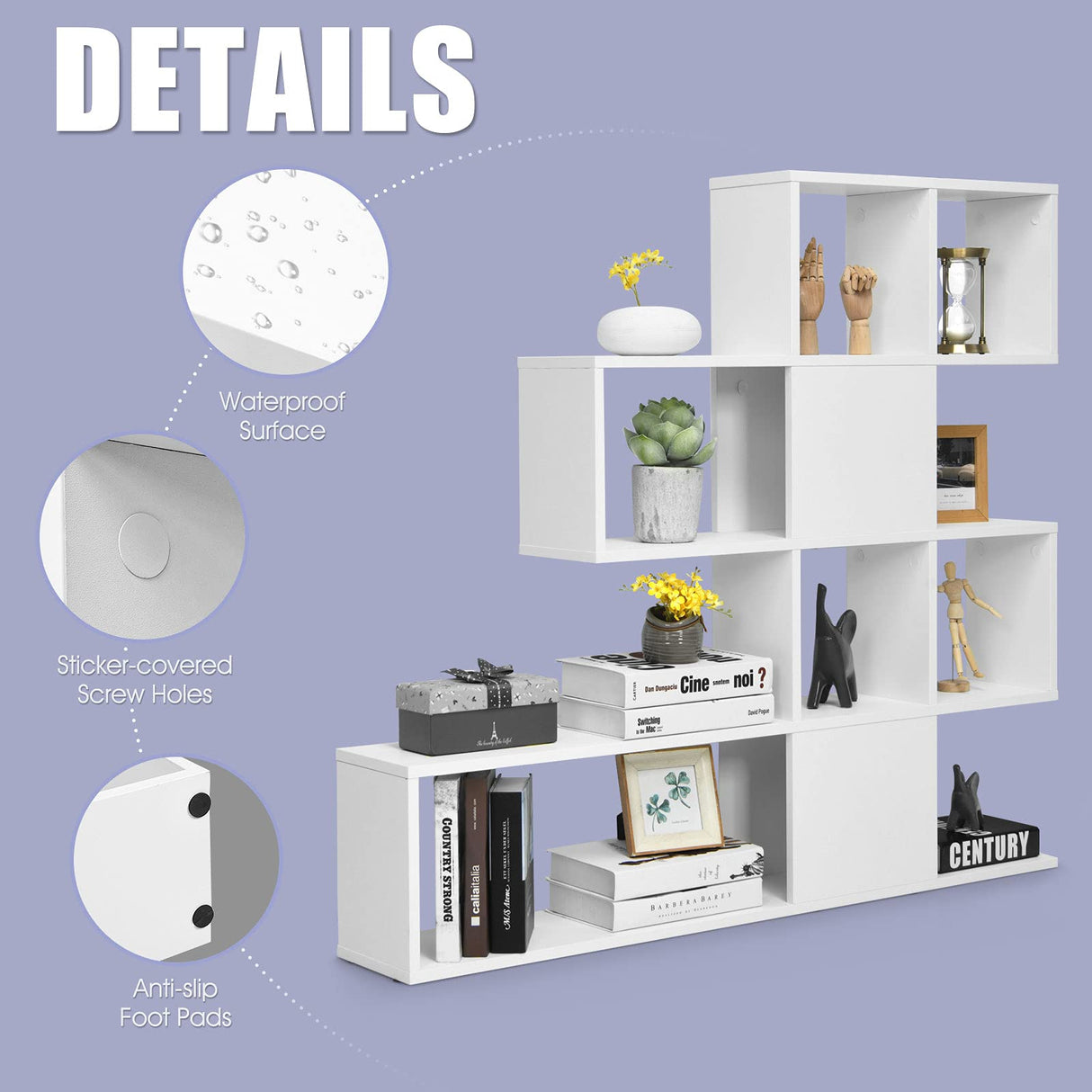 Tangkula 8 Cubes Bookshelf, Modern Ladder Corner Bookcase, 8-Cube Open Stepped Storage Bookcase, 5-Tier Display Shelf for Home Office, 47 x 8 x 43 Inch, Living Room Divider Bookshelf Tangkula