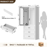 MEISSALIVVE Armoire Wardrobe Closet with 2 Door & 3 Drawers, 74.8" Large Wardrobe Cabinet with Hanging Rod, Freestanding Modern Bedroom Armoire Storage Cabinet, White MEISSALIVVE