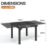 PATIOHIT Modern Aluminum Outdoor Dining Table - Expandable Patio Glass Dining Table for 6-8, Extendable Aluminum Patio Extender Table 35" to 70" for Backyard, Porch, Deck, Garden - Dark Grey PATIOHIT