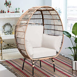 OTSUN Outdoor Egg Chair, PE Wicker Chair with 4 Thicken Cushions, Oversized Indoor Chairs with Durable Steel Frame Perfect for Balcony, Backyard, Bedroom, Patio Chairs 440 lbs Capacity-Ivory OTSUN