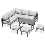 AECOJOY Aluminum Patio Furniture Set with Waterproof Cover, Modern Outdoor Patio Furniture, Outdoor Conversation Table and Chair Sets for Lawn, Backyard, and Deck with Light Grey Cushions AECOJOY