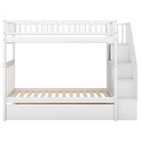 Elegant Twin Over Twin Bunk Bed with Stairs & Trundle - Harper & Bright Designs, White Solid Wood Frame Harper & Bright Designs