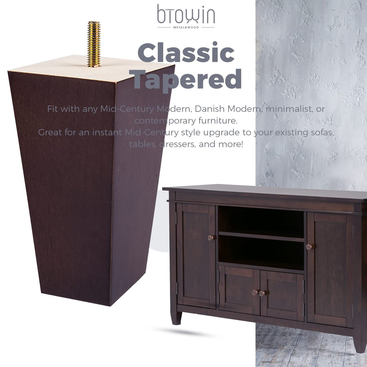 8 inch Solid Wood Furniture Legs, Btowin 4Pcs Mid-Century Modern Wooden Pyramid Replacement Feet with Threaded 5/16'' Hanger Bolts & Mounting Plate & Screws for Sofa Couch Chair Recliner Btowin