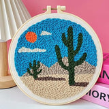 LACHLAND Punch Needle Kit Beginners, Landscape Stitching Kit for Adults&Teens DIY Embroidery Starter Craft with Yarn Needle Tool Easy Hobby Home Decor Gifts for Craft Lover (Cactus)