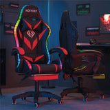 HOFFREE Gaming Chair Massage with Bluetooth Speakers and Led Lights Ergonomic Computer Gaming Chair with Footrest RGB Video Game Chair with High Back Lumbar Support Red and Black HOFFREE