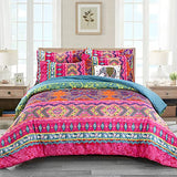 WONGS BEDDING Bohemian Comforter Set Queen, Ultra Soft Microfiber Reversible Boho Alternative Comforter Set - 3 Pieces (1 Solid Comforter + 2 Pillowcases), Bedding Duvet Set for Queen Bed WONGS BEDDING
