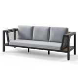 LUXOAK Outdoor Aluminum Patio Sofa, Modern 3-Seater Tool-Free Assembly Couch with Side Table Armrest, Deep Seating with Thick Cushions, Weatherproof Backyard Furniture for Porch, Balcony, Deck LUXOAK