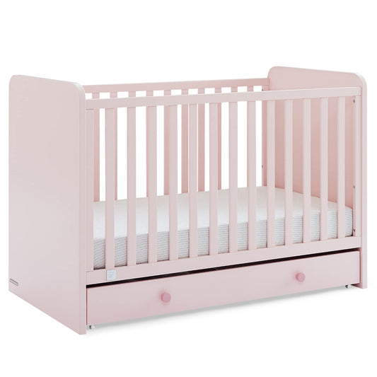 GAP babyGap Graham 4-in-1 Convertible Crib with Storage Drawer - Greenguard Gold Certified, Blush Pink/Dark Pink - WoodArtSupply