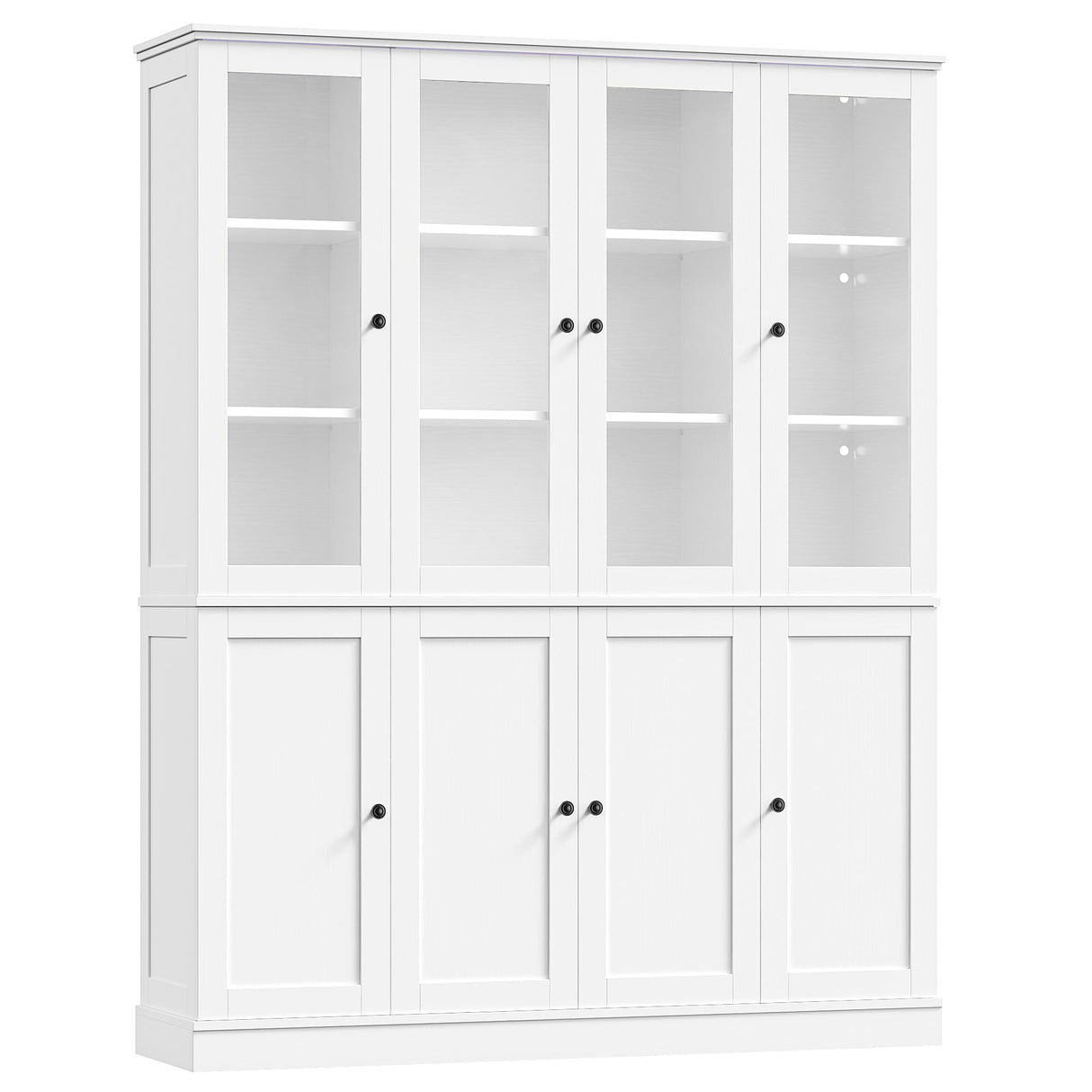 FACBOTALL 74'' Kitchen Pantry Cabinet, 63'' Wide Large Kitchen Hutch Storage Cabinet with LED, Tall Pantry with Adjustable Shelves, Display Cabinets with Glass Door for Living Room, Home Office, White FACBOTALL
