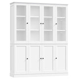 FACBOTALL 74'' Kitchen Pantry Cabinet, 63'' Wide Large Kitchen Hutch Storage Cabinet with LED, Tall Pantry with Adjustable Shelves, Display Cabinets with Glass Door for Living Room, Home Office, White FACBOTALL