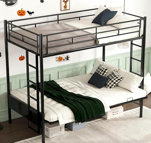 Bellemave Twin Over Futon bunk Bed, Futon bunk Bed, loft Bed with futon, No Box Spring Needed, Black Bellemave