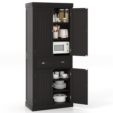 Tangkula 72" H Kitchen Pantry Cupboard Cabinet, Traditional Freestanding Large Tall Storage Cabinet with 2 Cabinets and Drawer, Adjustable Shelves, for Living Room Kitchen, 30 x 16 x 72 Inch Tangkula