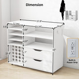 Dooloric Craft Organization and Storage Cart Compatible with Cricut Machines, Rolling Craft Table Organizer with Charge Station Vinyl Roll Holder, Drawers, Craft Storage Cabinet for Craft Room Home dooloric