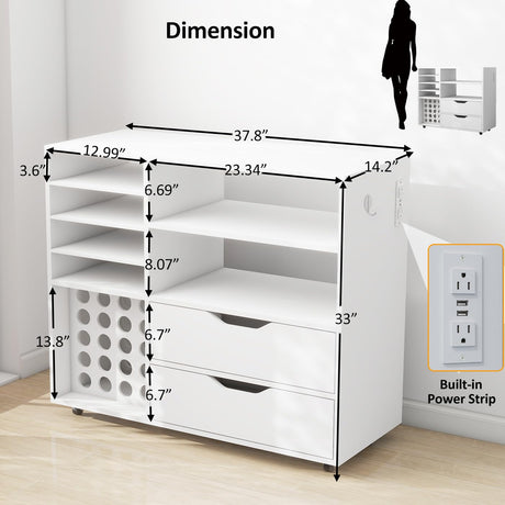Dooloric Craft Organization and Storage Cart Compatible with Cricut Machines, Rolling Craft Table Organizer with Charge Station Vinyl Roll Holder, Drawers, Craft Storage Cabinet for Craft Room Home dooloric