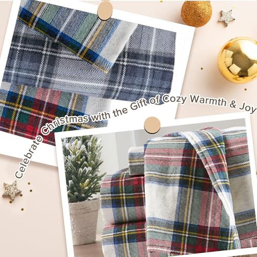 Comfort Spaces Cotton Flannel Sheets Twin Size, Ultra Soft Flannel Sheet Set with 12" Elastic Pocket , Plain Print Warm Flannel Bedding, Scottish Plaid Red 3 Piece Comfort Spaces