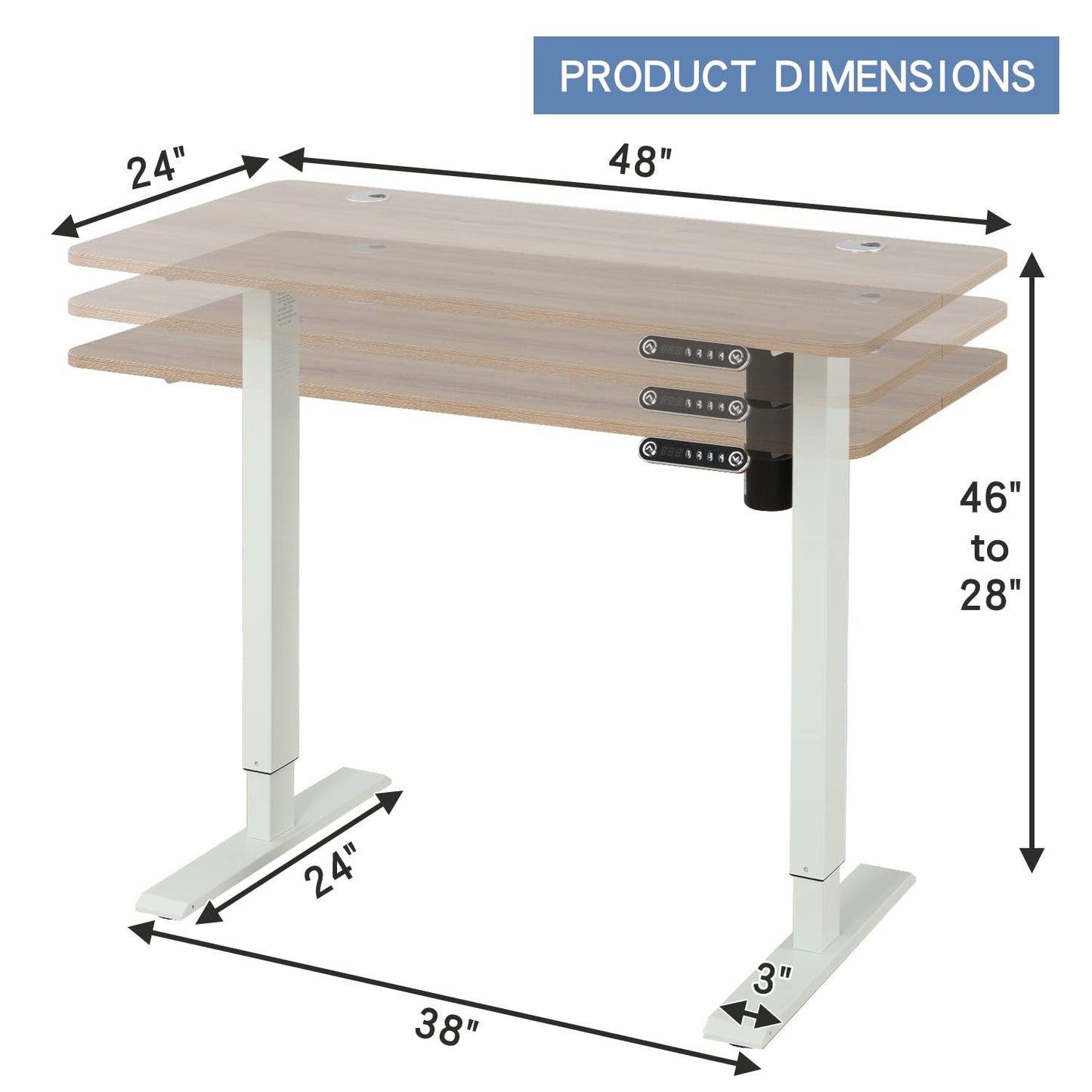 bilbil Electric Standing Desk 48 x 24 Inches, Height Adjustable Stand Up Desk Home Office Desks with 4 Memory Presets - WoodArtSupply