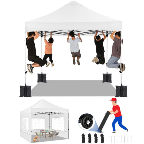 Tooluck 10x10 Pop up Canopy Commercial Heavy Duty Canopy Tent with 4 sidewalls Easy Up Outdoor Party Tent Instant Canopy All Season Windproof & Waterproof Gazebo with Roller Bag,White(Frame Thickened) Tooluck