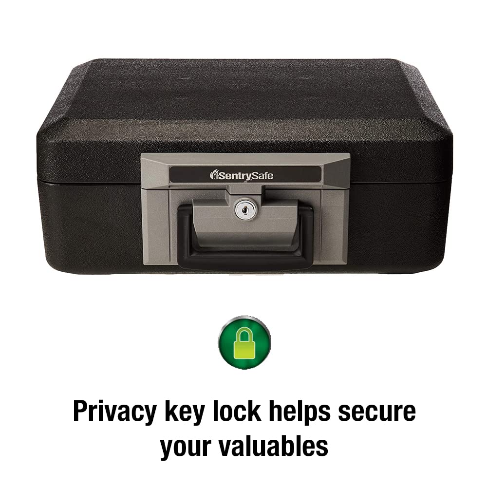 SentrySafe Fireproof Safe Box with Key Lock, Chest Safe with Carrying Handle to Secure Money, Jewelry, Documents, 0.25 Cubic Feet, 6.3 x 15.3 x 12.1 Inches, 1160 SentrySafe