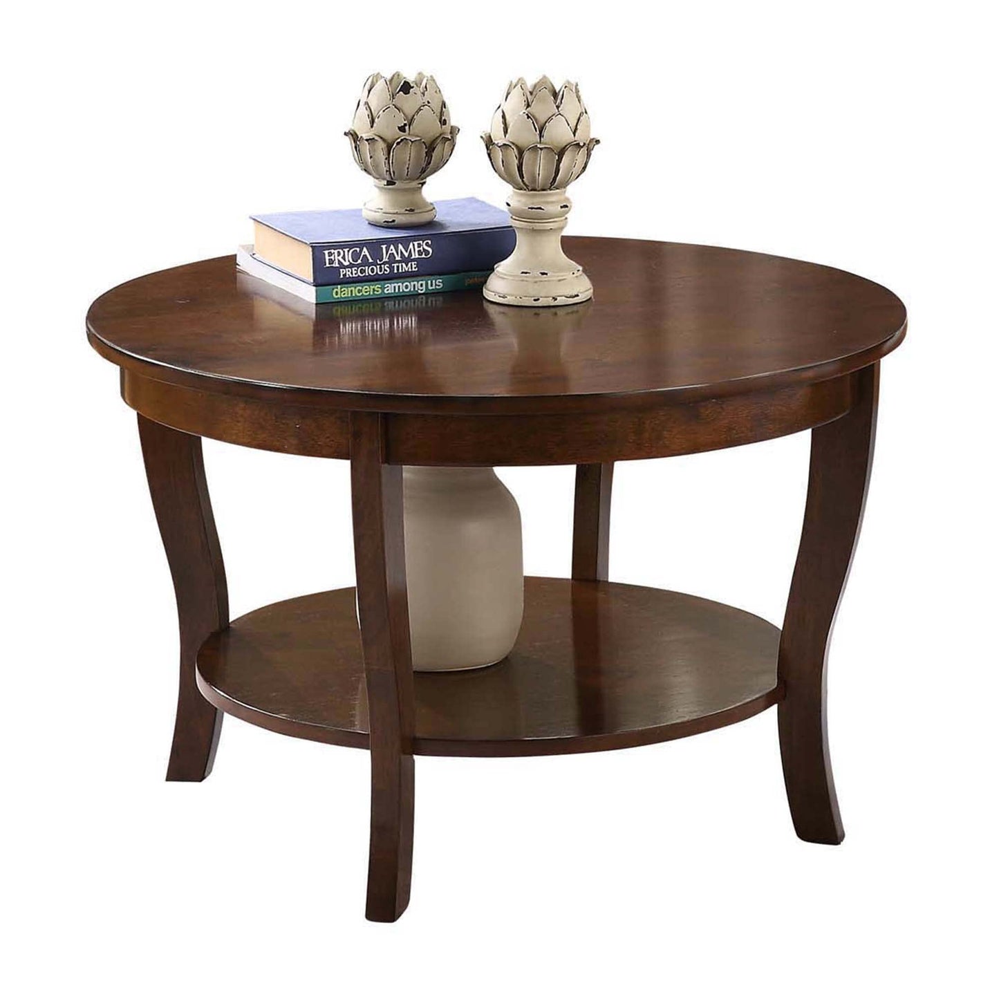 Convenience Concepts American Heritage Round Coffee Table with Shelf, 30(L) x 30(W) x 18"(H), Espresso - WoodArtSupply