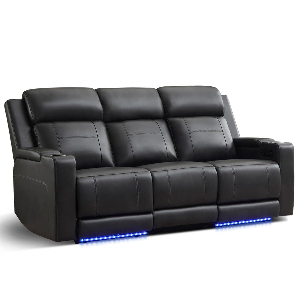 Neptane Power Reclining Sofa with Power Headrest/LED Light, Breathable Leather Electric Reclining Couch with Dual Ports, Storage, Loveseat Recliner Sofa for Living Room,Apartment (Dark Grey, 3 Seater) Neptane
