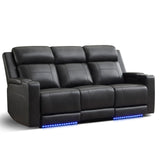 Neptane Power Reclining Sofa with Power Headrest/LED Light, Breathable Leather Electric Reclining Couch with Dual Ports, Storage, Loveseat Recliner Sofa for Living Room,Apartment (Dark Grey, 3 Seater) Neptane