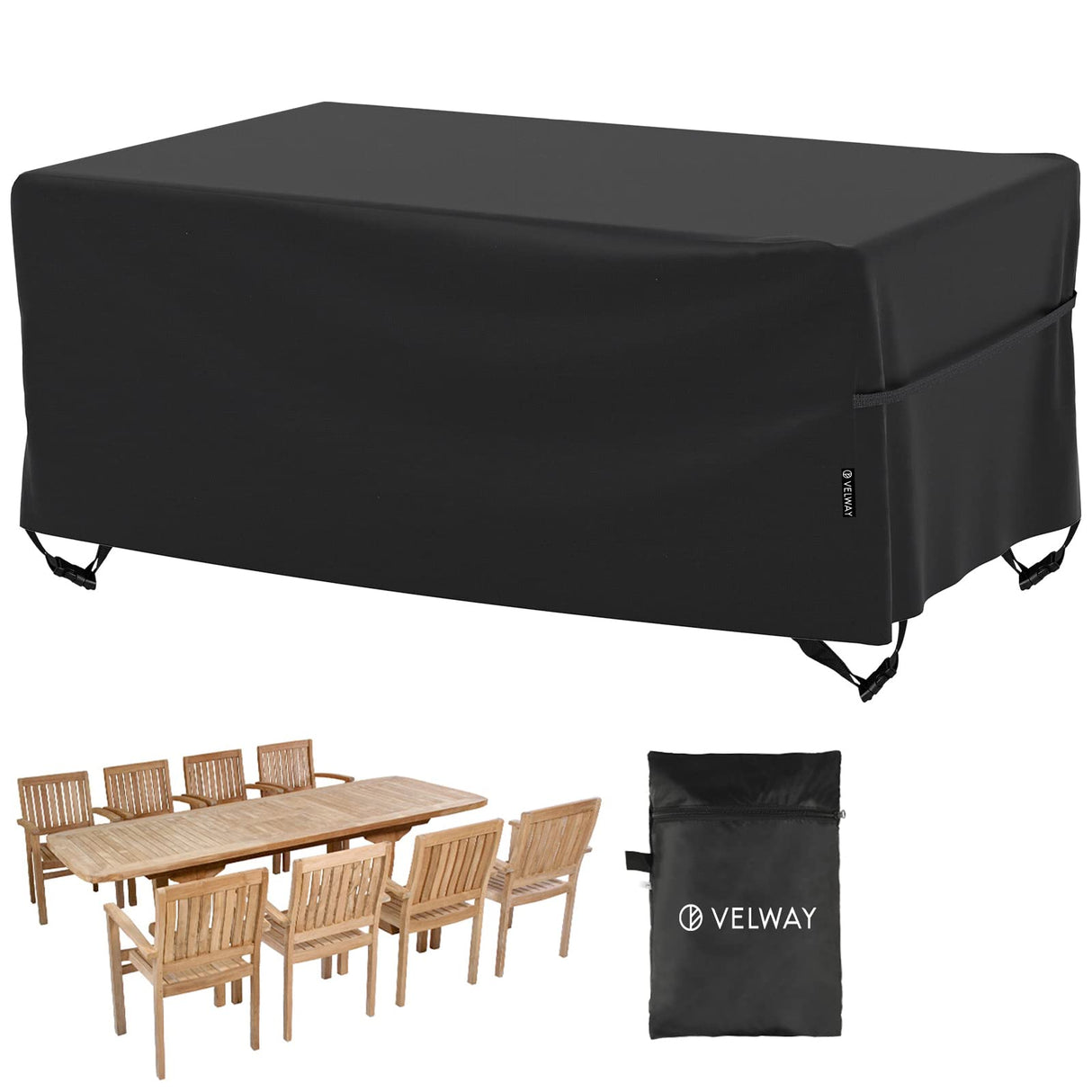 Velway Patio Furniture Cover Outdoor, Waterproof Rectangular Patio Table Chair Sofa Set Cover, 95”Lx64”Wx39”H, All Weather Oxford Tear-Resistant Material with Zipper Carrying Bag Windproof Buckles Velway