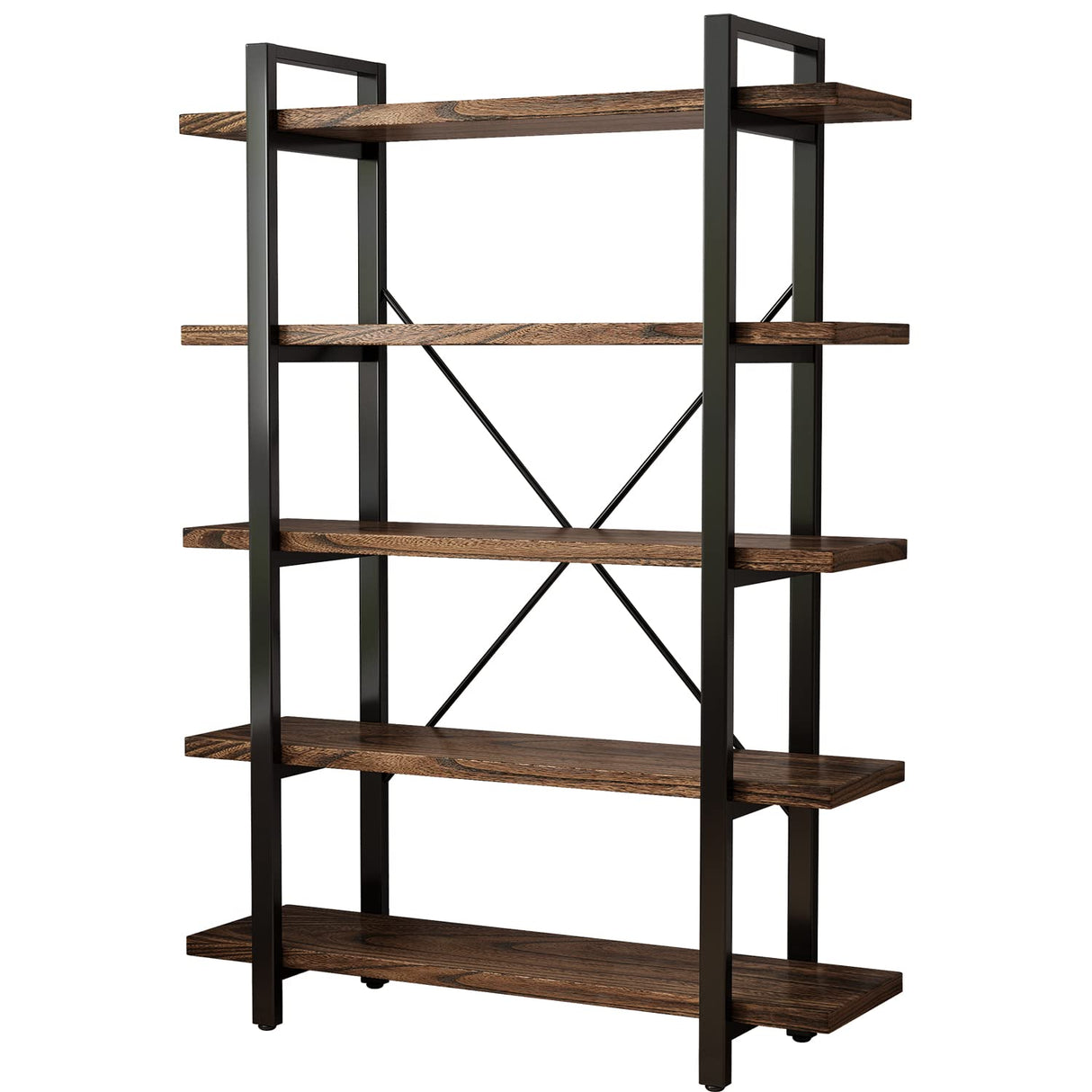 5-Tier Rustic Industrial Solid Wood Bookcase with Metal Frame AY-AOYUAN