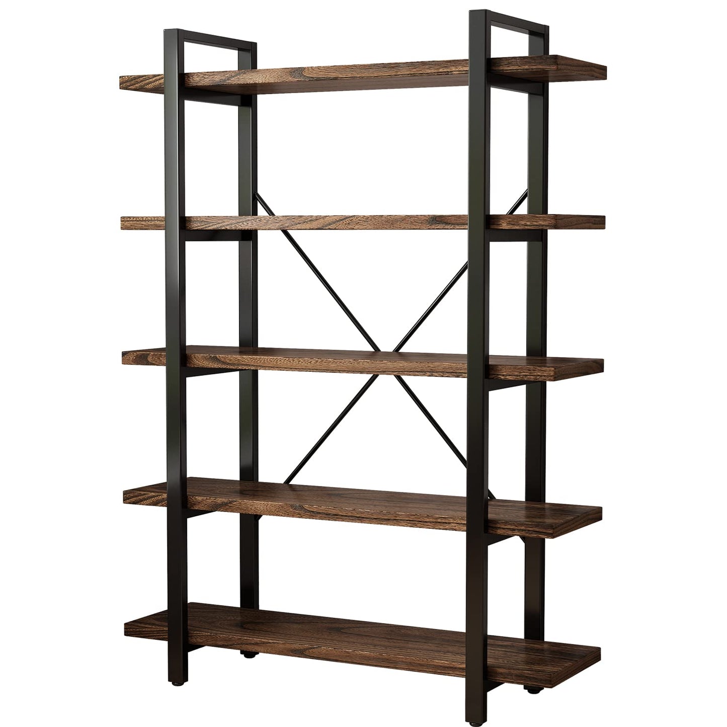 5-Tier Rustic Industrial Solid Wood Bookcase with Metal Frame - WoodArtSupply