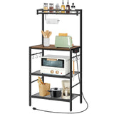 MAHANCRIS Bakers Rack with Power Outlet, Kitchen Storage Shelf with Paper Holder, Microwave Stand, Coffee Bar with 6 Hooks, Socket with Switch, for Kitchen, Dining Room, Rustic Brown BRHR36E01 MAHANCRIS