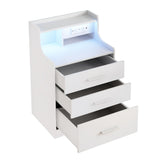 Vabches Nightstand with Charging Station, LED Nightstand with 3 Drawers, Smart Night Stand Bed Side Table, Wood Nightstand for Bedroom Living Room Vabches