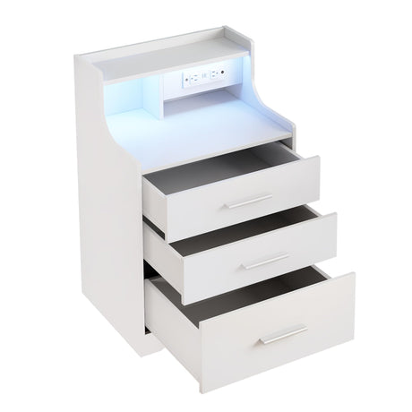 Vabches Nightstand with Charging Station, LED Nightstand with 3 Drawers, Smart Night Stand Bed Side Table, Wood Nightstand for Bedroom Living Room Vabches