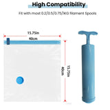 ACROSSXD Filament Storage Bag kit 36 pcs,10 Bags/Clips/Humidity Indicator Cards/Hand Pump 15.75x15.75in Filament Bags for Keeping Filament Dry for 0.5kg 1kg 2kg Spools ACROSSXD