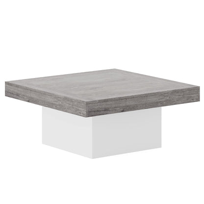 Tribesigns Square LED Coffee Table Grey and White Engineered Wood Coffee Table Low Coffee Table for Living Room Rustic Farmhouse Coffee Table - WoodArtSupply