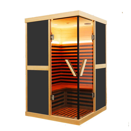 HOSAUNA Home Far Infrared 1980w Sauna, 2 Person Size Canadian Hemlock Wood Indoor Sauna Spa Center, remotely Controlled by APP HOSAUNA