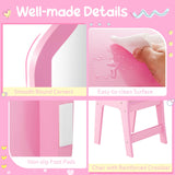 Costzon Kids Vanity, 2 in 1 Princess Makeup Desk & Chair Set with Tri-Folding Mirror, 4 Storage Bins, Wooden Toddler Vanity Dressing Table, Pretend Play Vanity Set for Little Girls (Pink) Costzon