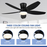 Surtime 42" Ceiling Fans with Lights-Low Profile Ceiling Fan with Light and Remote/APP Control,Flush Mount,DC Reversible,LED Dimmable Black Ceiling Fans for Bedroom,Indoor/Outdoor Patio Use Surtime