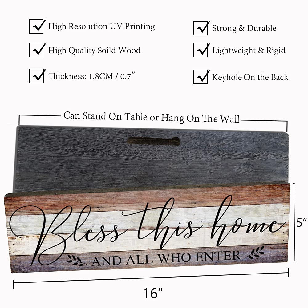 Farmhouse Family Wall Decor Rustic Wood Hanging Wall Art - Bless This Home And All Who Enter - Family Signs for Home Decor Inspirational Quotes for Hallway, Kitchen, Living Room 16"x5" SAC SMARTEN ARTS