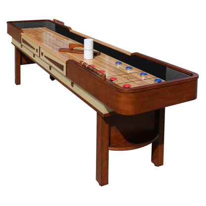 Hathaway Merlot 12-ft Shuffleboard Table for Family Game Rooms with Butcher Block Playing Surface, Reinforced Legs with Levelers, 8 Pucks, Table Brush and Wax, Walnut - WoodArtSupply