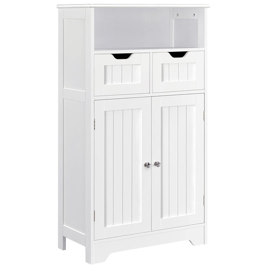 Yaheetech Bathroom Storage Cabinet with 2 Drawers & Adjustable Shelf, 2 Doors Bathroom Floor Cabinet, Wooden Cupboard for Living Room, Hallway, White